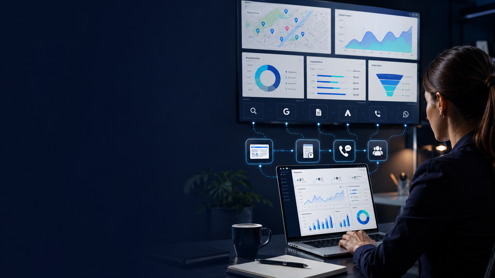 Panel de marketing, medición y campañas para negocios de servicios
